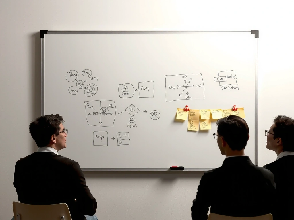 Whiteboard sketches showing messy initial concepts