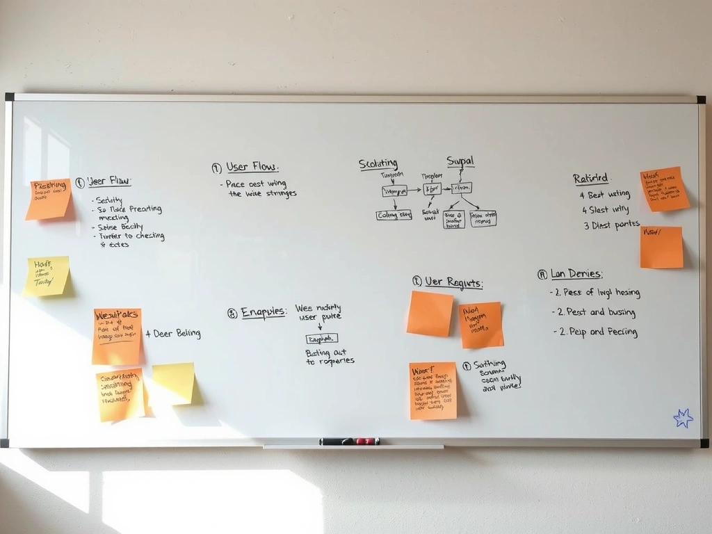 Messy whiteboard sketches representing the discovery phase.